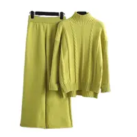 Костюм женский трикотажный из двух предметов, свитер с широкими штанинами и ложным воротником, модная зимняя одежда, осень-зима