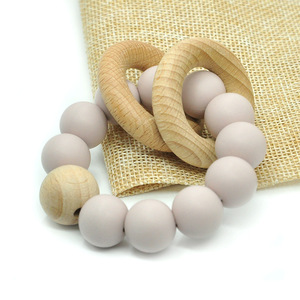 Baby Wooden Teether Bracelet Pink Blue Silicone <b>Beads</b> For Infants 3 Months Plus Unisex - Product Image 5