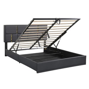 Lits de rangement rembourrés King Size Double Queen Modern Leather Metal Bed Fame avec élévateur à gaz et tête de lit Meubles de chambre à coucher - Product Image 4
