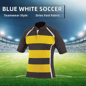 Maillot de football personnalisé en gros, rayures bleues et blanches classiques, séchage rapide, entièrement sublimé, logo en silicone brodé, tenue d'équipe - Product Image 2