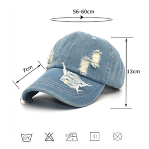 조절 가능한 워싱 데님 링 야구 모자 빈티지 힙합 아빠 모자 (청바지 스타일) - Product Image 3