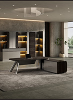 Bureau de direction en bois de luxe en forme de L avec tiroirs, design moderne et simple, revêtement en cuir, mobilier commercial écologique