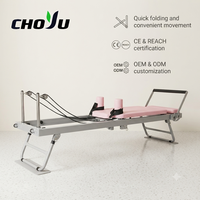 Reformer de Pilates Plegable, Portátil, Resistente y que Ahorra Espacio, Ecológico, Color Rosa, Ajustable, Multifuncional, para Entrenamiento del Core en Casa