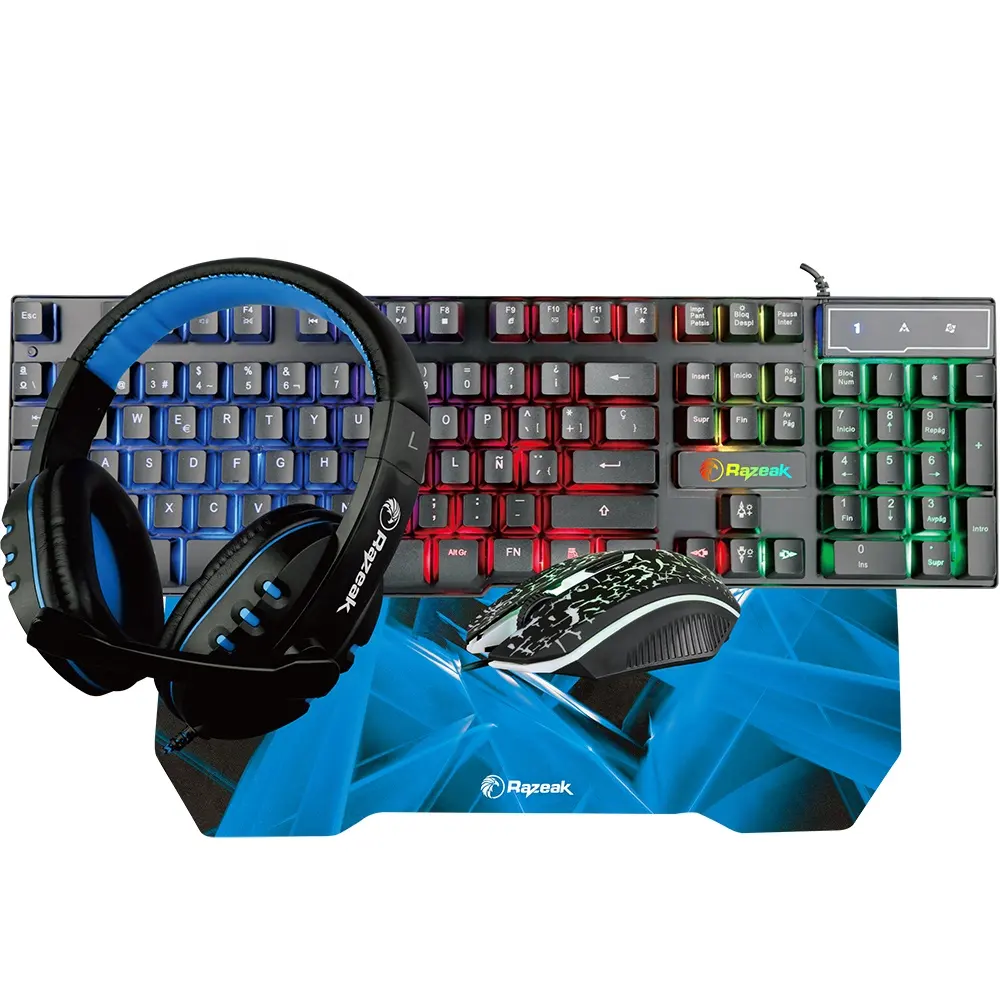 Günstigster Fabrik preis 4 in 1 Gaming-Set Bunte LED-Kopfhörer Mouse pad Keyboard Mouse Gaming Combo für Computers piele