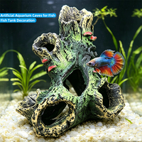 Décoration d'aquarium en résine écologique, paysage artificiel, roches en bois flotté recouvertes de mousse, abri pour crevettes et poissons
