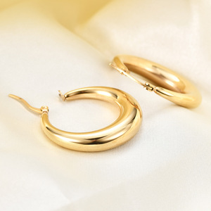 Aros de Oro de 18K, Acero Inoxidable, Diseño Geométrico Redondo, Joyería de Moda - Product Image 2