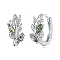 Nouveauté, boucles d'oreilles en argent S925 avec agate verte mousse, boucles d'oreilles créoles en pierre CZ, hypoallergéniques, cadeau d'anniversaire BSE1314
