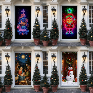 Tapisserie de porte de Noël, motif Père Noël, livraison de cadeaux, toile de fond en polyester, motif personnalisé, décoration murale pour fête de fin d'année - Product Image 2