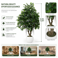 Arbre artificiel Ficus hyper-réaliste en PE 220 cm, résistant aux UV/au feu, emballage KD, écologique, pour aménagement paysager moderne, anniversaire, Pâques