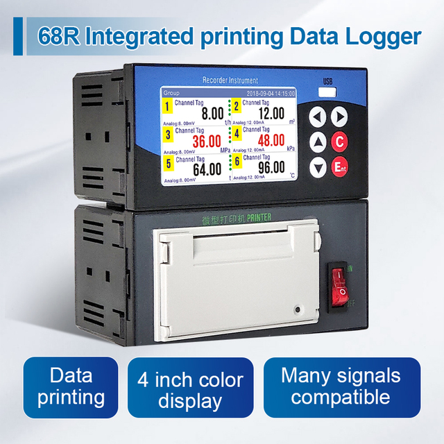 6 Channel Data Logger with Printer Temperature Pressure Flow Pressure Data Recording Device Paper Recorder RS485 Relay Output