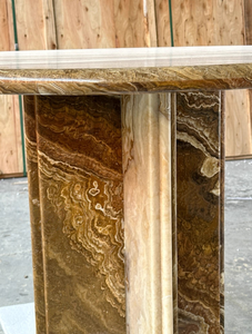Mesa auxiliar redonda de ónix para sala de estar de piedra natural, juego de mesas laterales circulares de mármol, mesas centrales con pedestal superior único de mármol - Product Image 6
