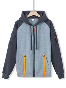 Sudadera con capucha de doble cremallera para hombre de fabricación personalizada de alta calidad, chaqueta recubierta de manga larga con cremallera, diamantes de imitación de gran tamaño - Product Image 5