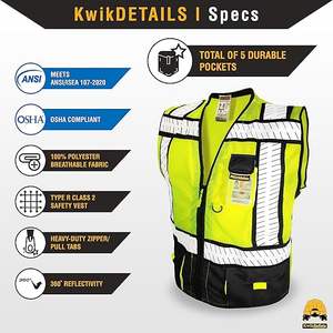 Gilet di sicurezza sceriffo e specialista [tasche multiuso] gilet riflettente classe 2 gilet di sicurezza ANSI OSHA per uomo - Product Image 5