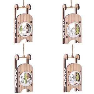 Adornos navideños de trineo de madera, decoraciones colgantes cortadas con láser para árbol, estilo rústico, decoración navideña. - Product Image 5