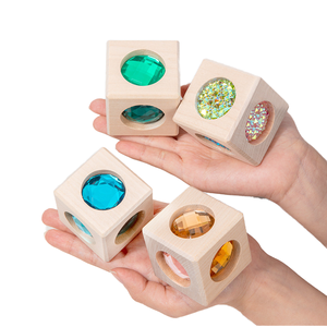 Mixed Colors 6-Sided Acrylic Gemstone <b>Wooden</b> Building <b>Blocks</b> Rainbow Building <b>Blocks</b>, Diamond <b>Wooden</b> <b>Block</b>, WOOD CUBE - Product Image 1