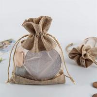 Pochette de sac de jute biologique tissé à taille personnalisée pour bijoux à provisions Sac cadeau de faveur de mariage en toile de jute avec cordon de serrage