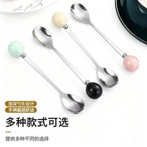 Cucharas de Acero Inoxidable con Mango de Cuentas de Macaron, Reutilizables para Café, Postres, Frutas, Tazas, Color Sólido, Aptas para Niños - Product Image 3