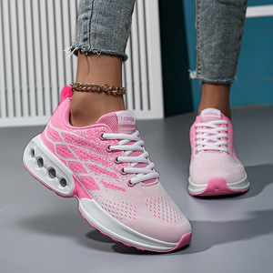 Zapatillas deportivas casuales de malla tejida para mujer, con plataforma, amortiguación de aire, con cordones, transpirables, para caminar al aire libre a diario - Product Image 1