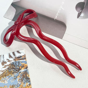 Pasador de Pelo en Forma de U, Bonito y Dulce, de Plástico, Color Sólido, Ondulado, para Mujer - Product Image 5