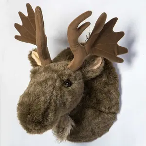 Cabeza de ciervo de peluche, juguete artístico para colgar en la pared, muñecos de estilo nórdico, accesorios de animales de peluche, decoración de cabeza de alce