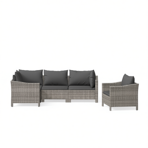 Ensemble de salon de jardin en rotin gris, 5 pièces, meubles d'extérieur résistants aux intempéries, design contemporain - Product Image 1