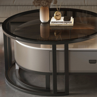 Table basse ovale moderne de luxe léger, plateau en pierre frittée avec tiroirs de rangement pour salon