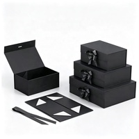 Boîte cadeau noire de luxe pliable avec ruban en satin, fermeture magnétique, emballage rigide pour vêtements, chaussures et perruques