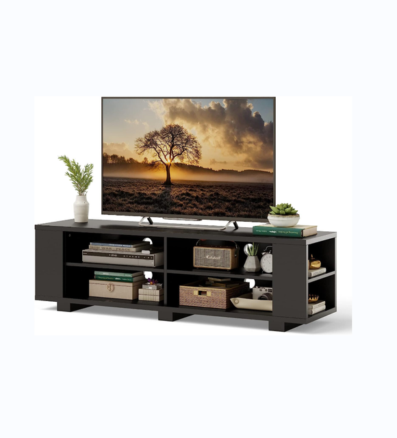 Wooden TV Stand for 65-inch Flat Screen TV, Modern Entertainment Center with 8 Open Shelves, Living Room Bedroom TV Lockers