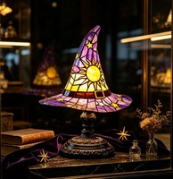 Lámpara de Hotel con Cristal de Colores, Resina, Diseño de Sombrero de Bruja, Ecológica, Luz Blanca Cálida, Alimentación USB, Lámpara de Noche LED para Mesa de Noche, Decoración del Hogar, Regalo