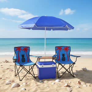 Conjunto de Silla de Playa Plegable Portátil con Sombrilla, Mesa y Nevera, Diseño de Palmeras y Piñas Azules, Muebles de Patio para Picnic al Aire Libre - Product Image 2