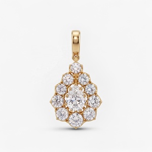 Pendentif en argent sterling 925 plaqué or 18 carats avec halo de zircon cubique taille poire - Product Image 2