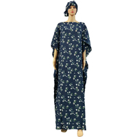 Nouvelle Robe Musulmane 2023 pour Femmes Africaines, Robe Abaya Dashiki à Manches Courtes Imprimé Floral en Polyester Coton, Coupe Ample Avec Foulard