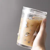 Verres à café en verre d'usine, couleur électro-plaquée, personnalisable, disponibles en verre, tasses à thé avec paille et couvercle, capacité de 440 ml