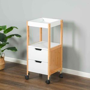Multipurpose White Four-Tier European Style Wooden Drawer Trolley Tea Prams Rolling Bathroom Towel Organizer <b>Storage</b> Cart - Product Image 5