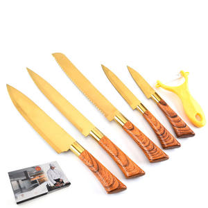 Couteaux de cuisine à lame 2cr13, manche en bois de haute qualité jeu de 6 pièces en acier titane avec boîte-cadeau - Product Image 3