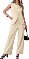 Ensemble tailleur décontracté 2 pièces Luvamia pour femme : Gilet blazer sans manches en velours anti-rides à col rond et pantalon taille haute élastique