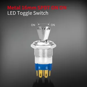 Toggle Switch For Car 16mm IP67 Pre-Wired ON ON SPDT 7Pins Lighted Waterproof 12V Marine Push Button Toggle Switch With Red Green Blue LED For Car