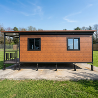 Casa Contenedor Expandible de Doble Ala Premium con Acabado de Madera, Cabaña Prefabricada para Jardín, Casa de Huéspedes o Resort con Techo a Dos Aguas