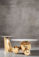 Ensemble table basse moderne de luxe en acier inoxydable doré table basse ronde en marbre avec tables d'appoint pour meubles de salon