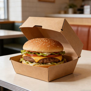 Caja para Hamburguesas de Cartón Corrugado Wellons Tipo F, Diseño de Logotipo Personalizado, Grado Alimenticio, Reciclable, Impresión Offset/Flexo - Product Image 1