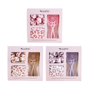 Ensemble de soins capillaires WanMei Satin Pillowcase 3 pièces rose, violet, kaki, imprimé léopard, boîte cadeau pour femmes - Product Image 1