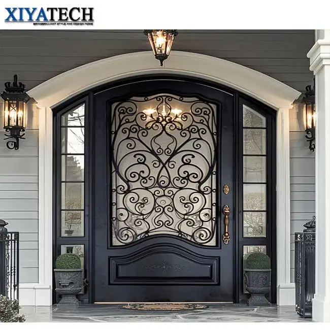 XIYATECH Hot Sale High Quality Modern Screen Design Safety Double Entrance Wrought Iron Door for House