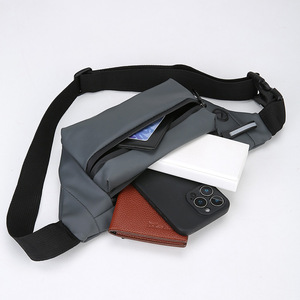 Men's Waist Bag Multi Layer Large Capacity Water Repellent Chest Bag For Business Travel Solid Color Grey Dark Blue Brown Black - Product Image 3