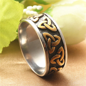 Men's Titanium Steel Viking <b>Ring</b> With Gold Accents Geometric Pattern Retro Style Fashion Jewelry Gift - Product Image 3