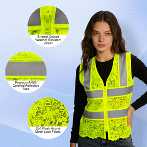 Gilet di Sicurezza Riflettente Giallo Fluorescente per Donne, Alta Visibilità con Strisce e Cerniera Frontale per <span class=keywords><strong>Lavoro</strong></span> all'Aperto - Product Image 2