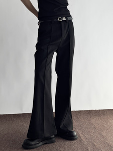 Pantalon décontracté haut de gamme toutes saisons pour hommes et femmes, noir, coupe évasée, taille mi-haute, braguette zippée plate, design ample amincissant - Product Image 2