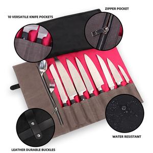 CHANGRONG personalizado marrón impermeable plegable de lona encerada cuero Chef cuchillo rollo bolsa OEM apoyo - Product Image 4