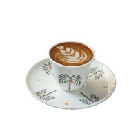 Ensemble de tasses et soucoupes à café Kawa en céramique gris/vert style arabe moyen-oriental moderne motif palmier, 6 tasses 6 soucoupes, compatible lave-vaisselle