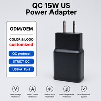 Cargador de Pared USB-A de Carga Rápida de 15W con Protección Avanzada Contra Cortocircuitos, Bloqueo de Carga Rápida, Universal para Teléfonos Móviles