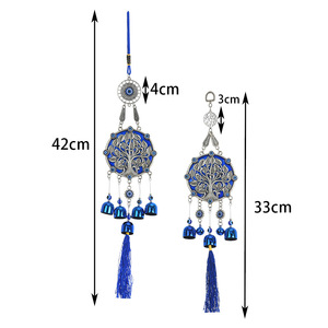 Ornamento Pendente <span class=keywords><strong>Albero</strong></span> della Vita in Vetro Blu con Occhio di Allah e Campanelle Blu e Nappa, Decorazione Bohemien per Parete e Finestra - Product Image 5